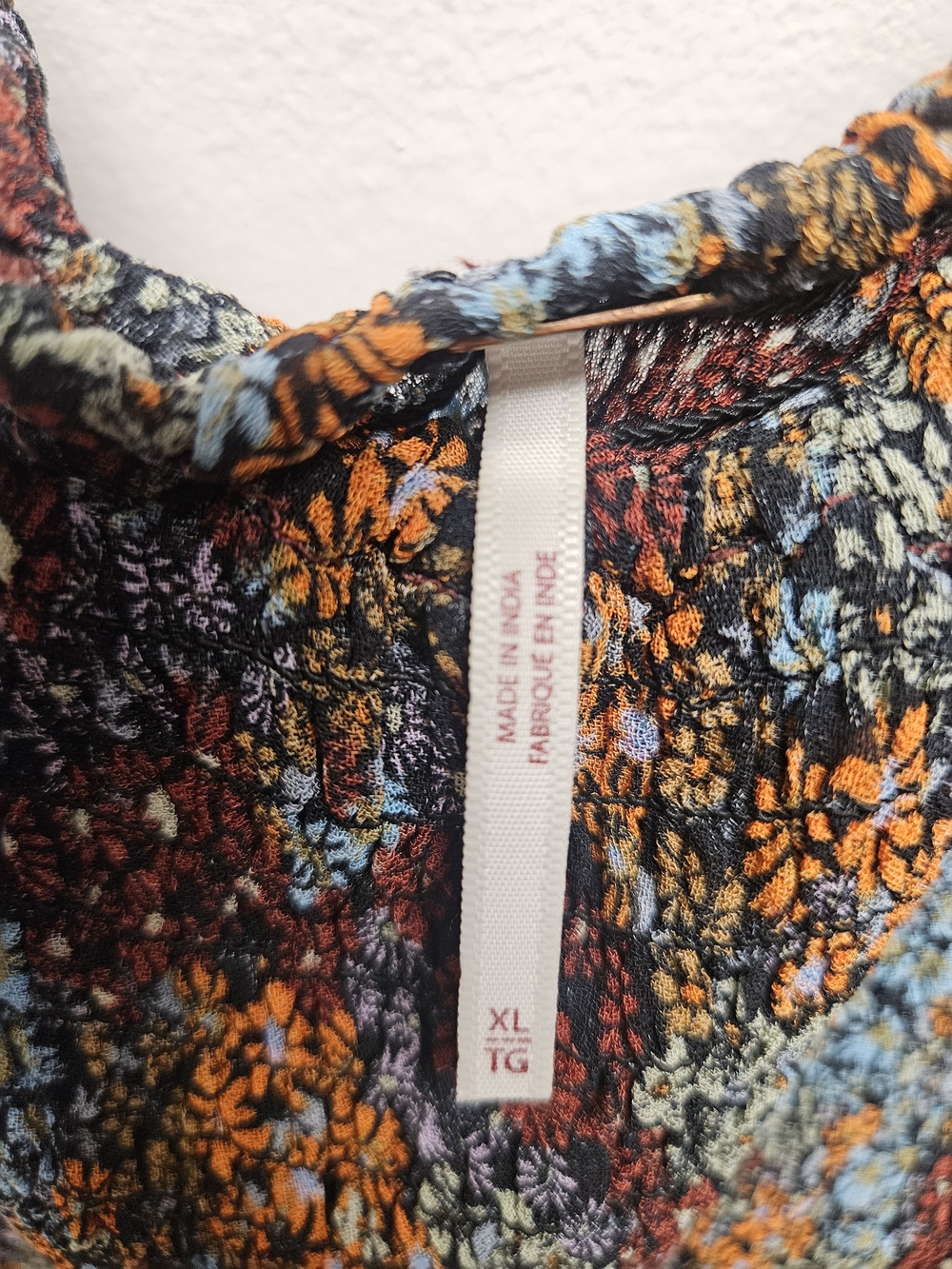 Free People Floral Smocked Puff-Sleeve Peasant Top - Blue & Brown & Orange - Picture 6 of 8